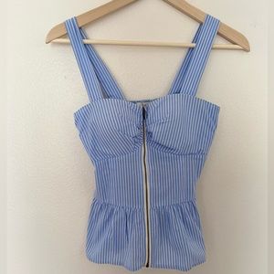 Iris | Blue Striped Zip Up Tank Top